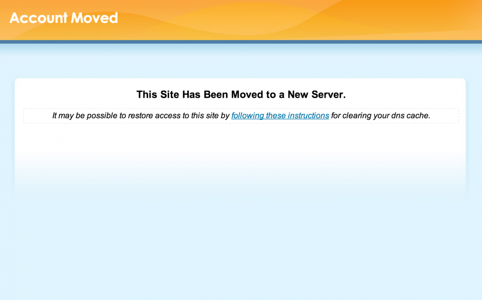 cPanel Website Moved Message