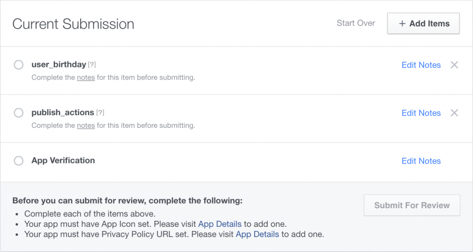 FB Permissions Submission